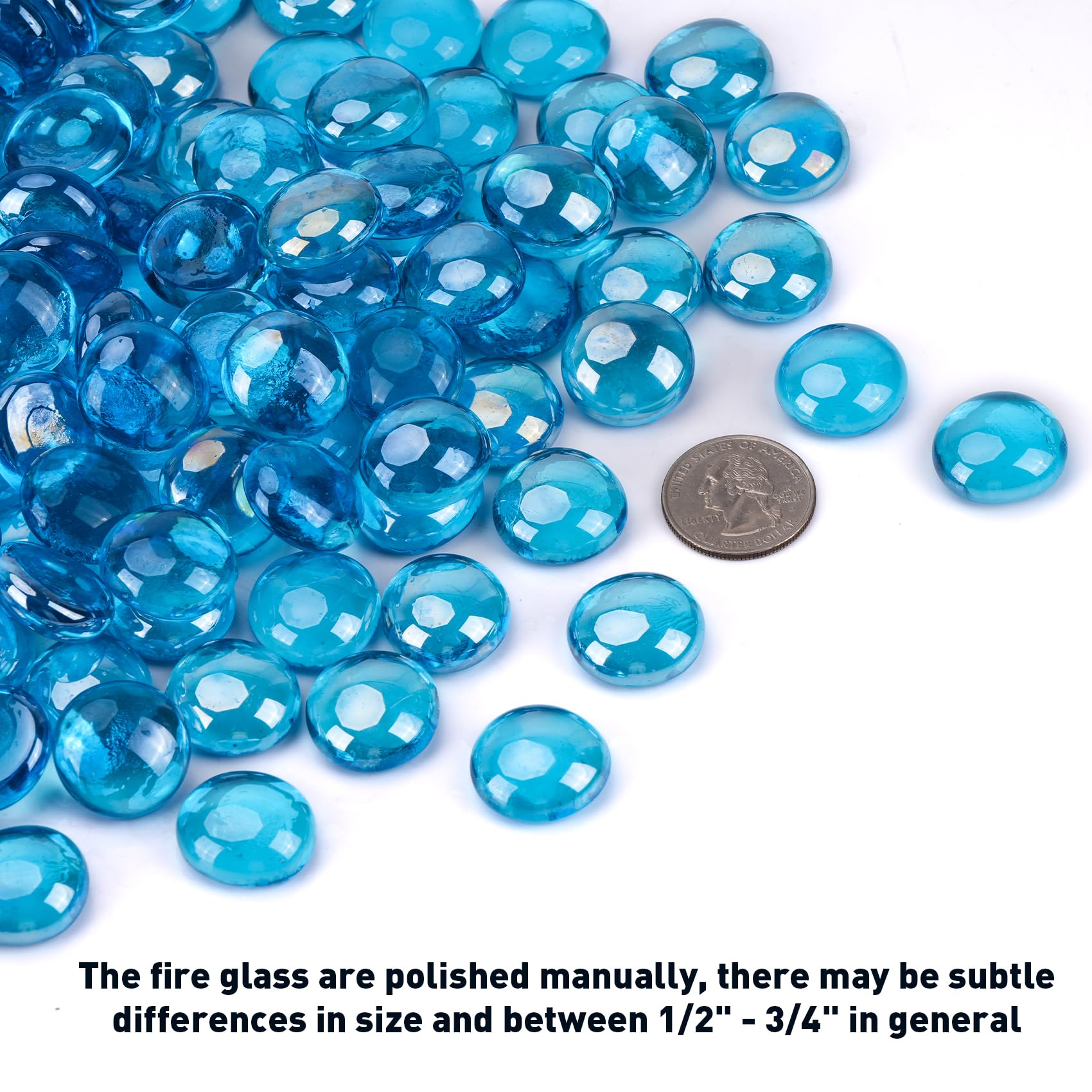 Skyflame Caribbean Blue beads in a fire pit in-pit view highlighting modern luxury decor