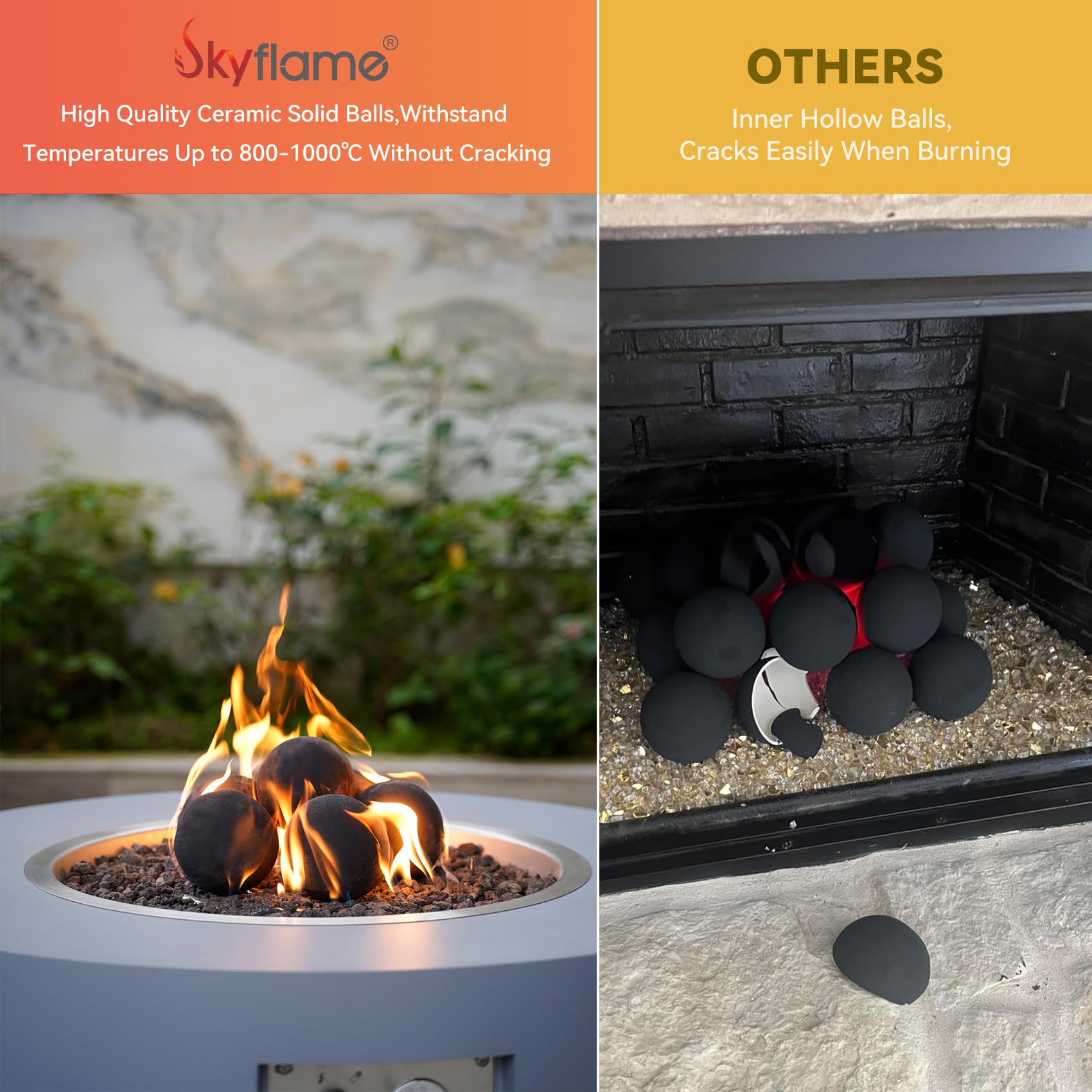 Skyflame ceramic fireball 3-inch black complements modern gas fireplaces