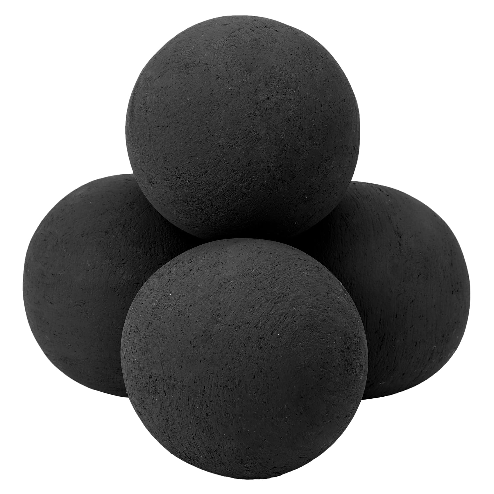 Skyflame black ceramic fireball set of four, dramatic front view for outdoor pits.