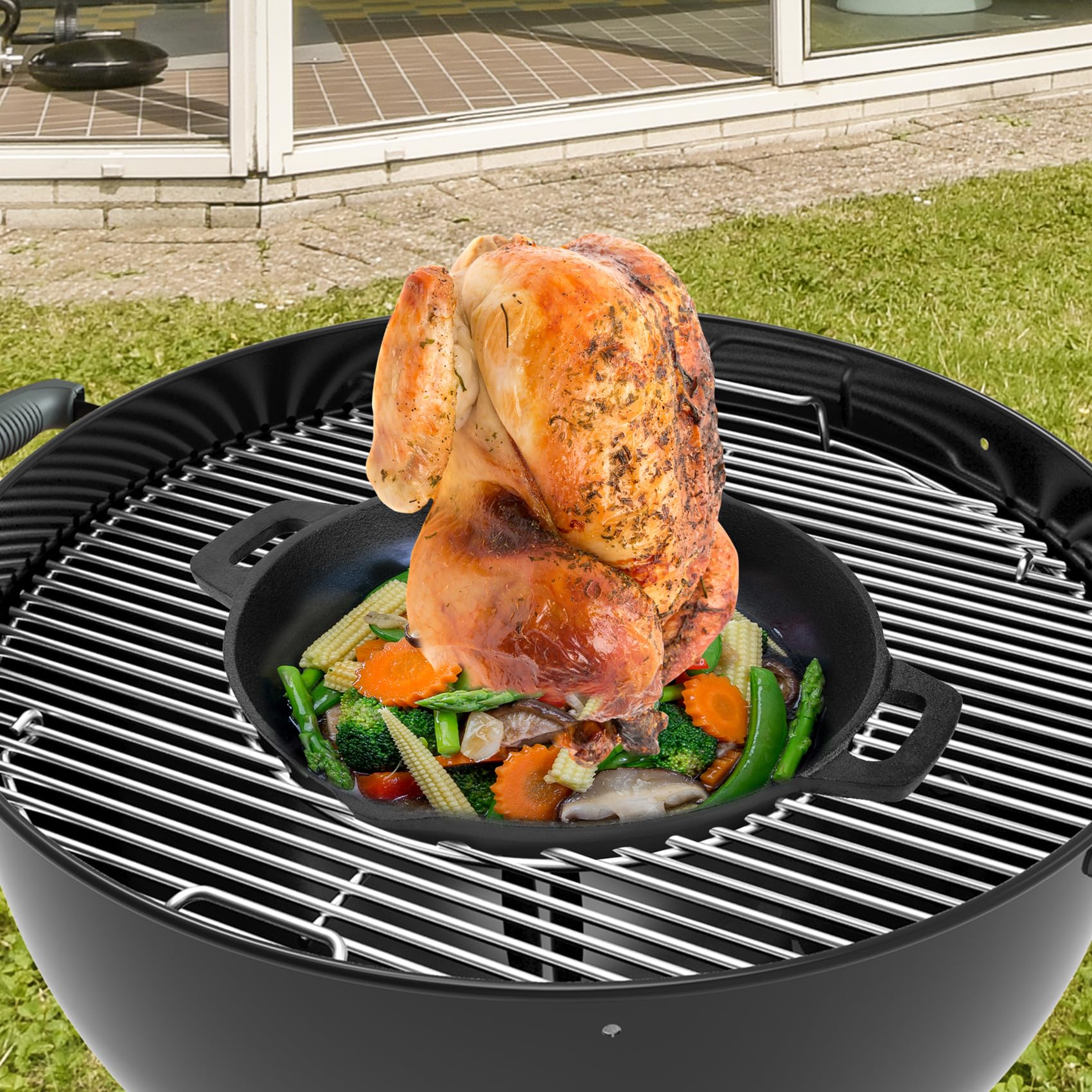 Skyflame Charkettle compatible with 22-inch Weber grills for versatile use.