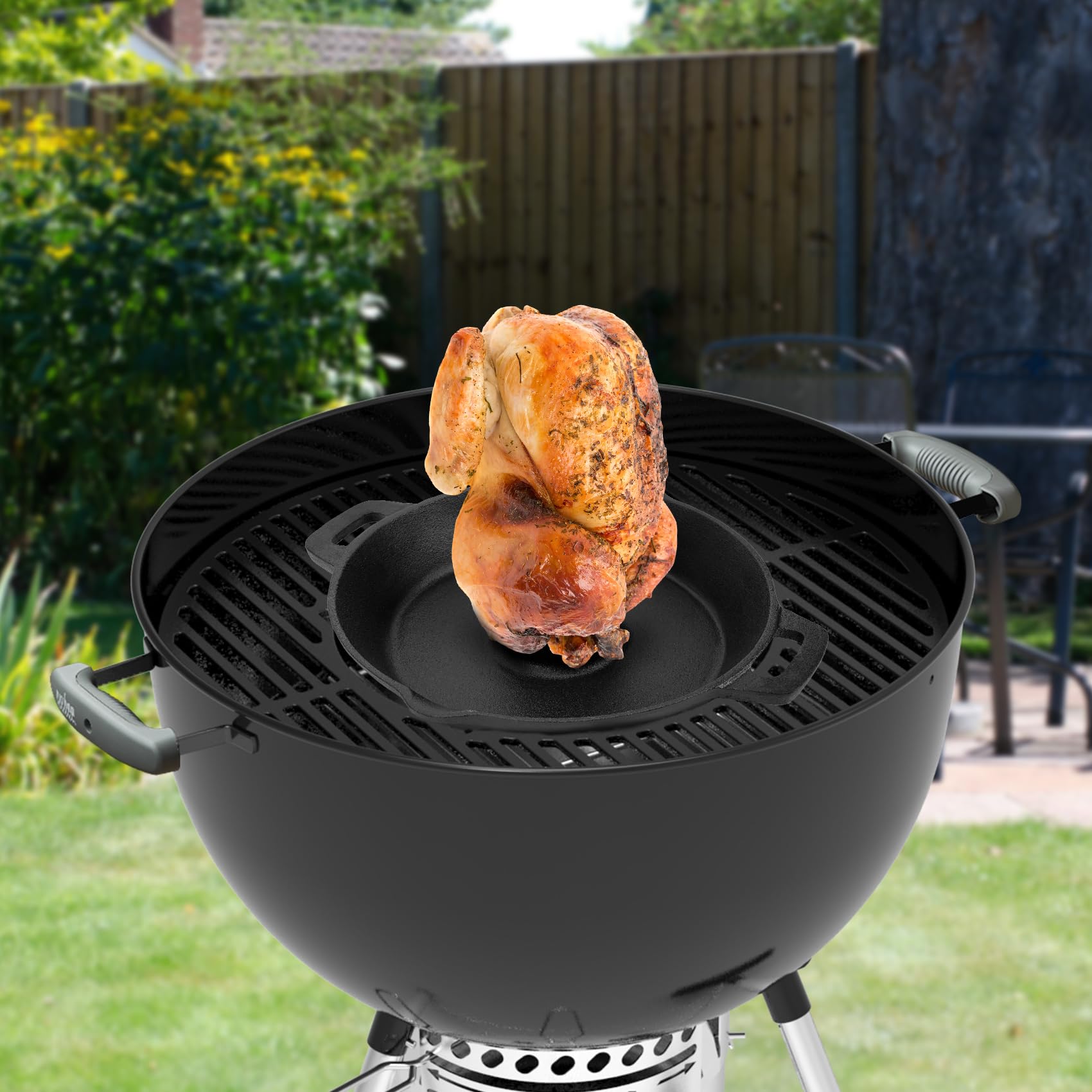 Skyflame Charkettle fits Gourmet BBQ System for flexible setup.