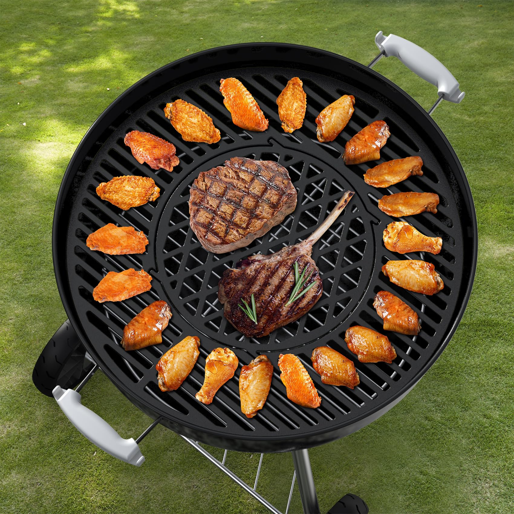 Skyflame Charkettle compatibility with Weber 22.5-inch kettles expands setup options.