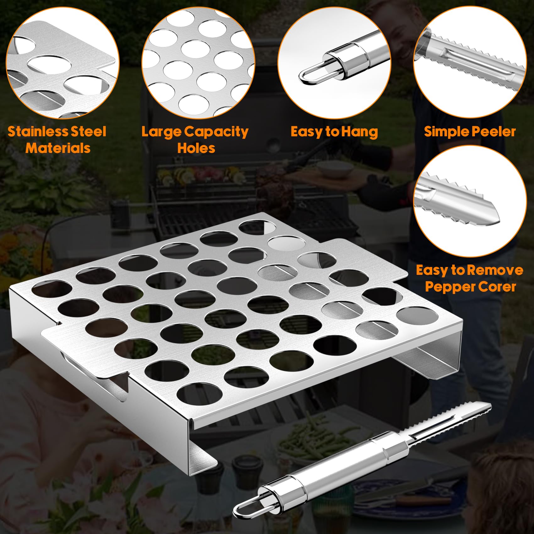 Skyflame curved handles enable safe transfer to and from the grill.