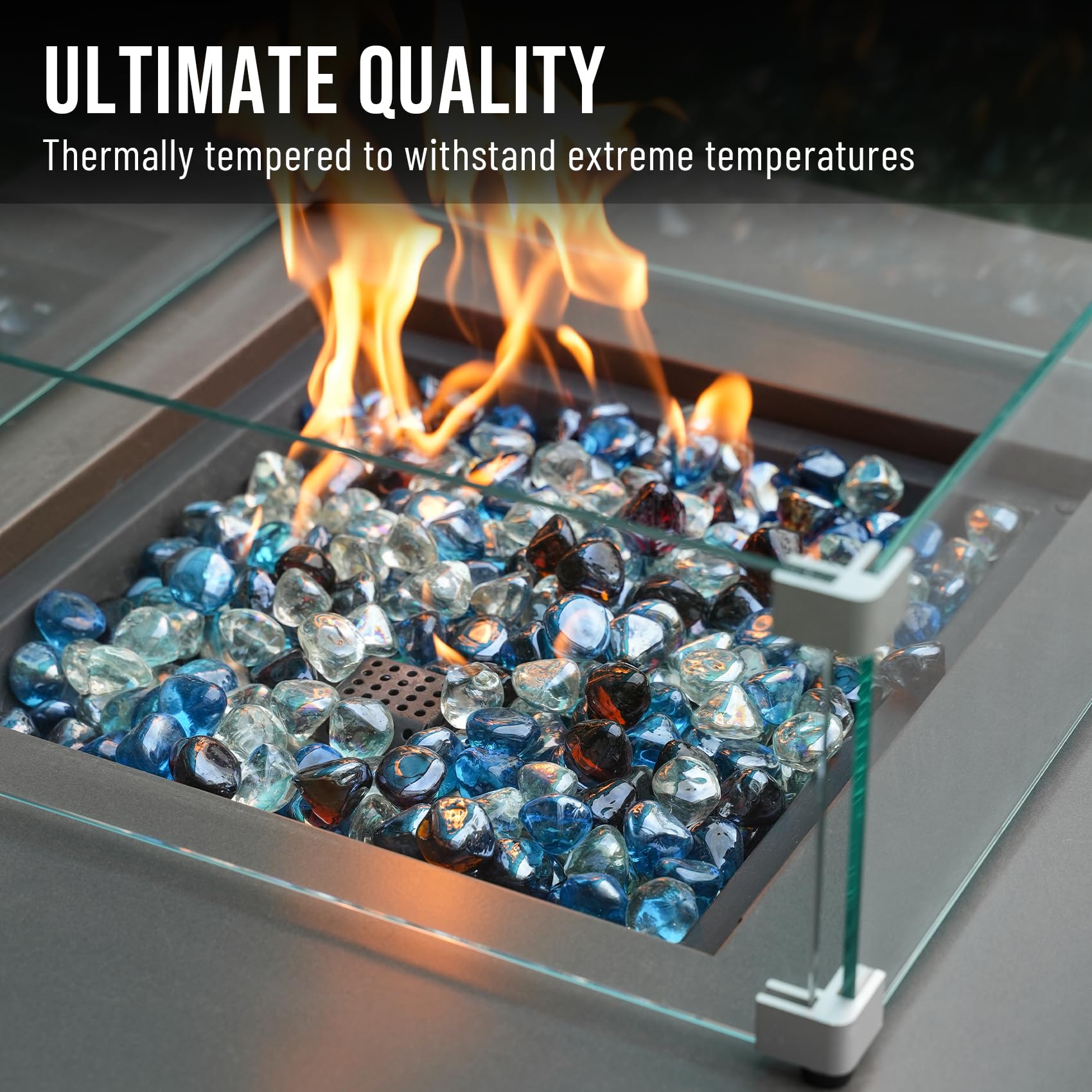 Skyflame blended fire glass closeup shows vibrant color blend.