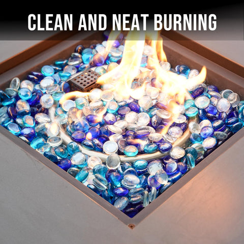 Skyflame Caribbean blue luster half-inch glass creates depth and glow.