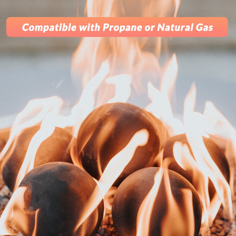 Skyflame indoor-outdoor ceramic balls fit fireplaces safely with gas or propane.