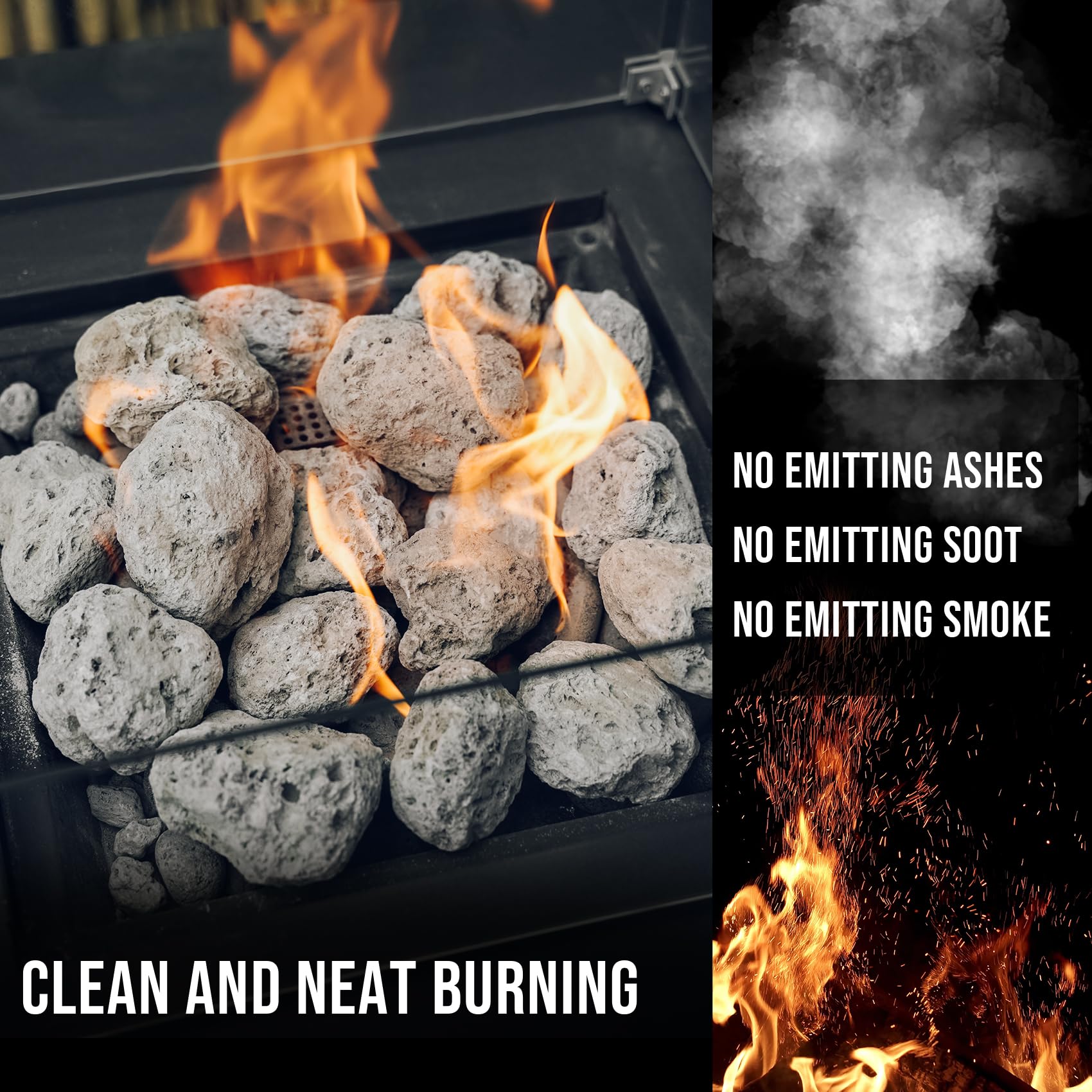 Skyflame lava stone decorative for indoor and outdoor fireplaces and pits.