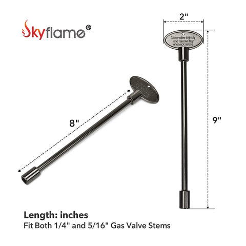 Skyflame valve key fits 1-4 inch stems for common gas valves.
