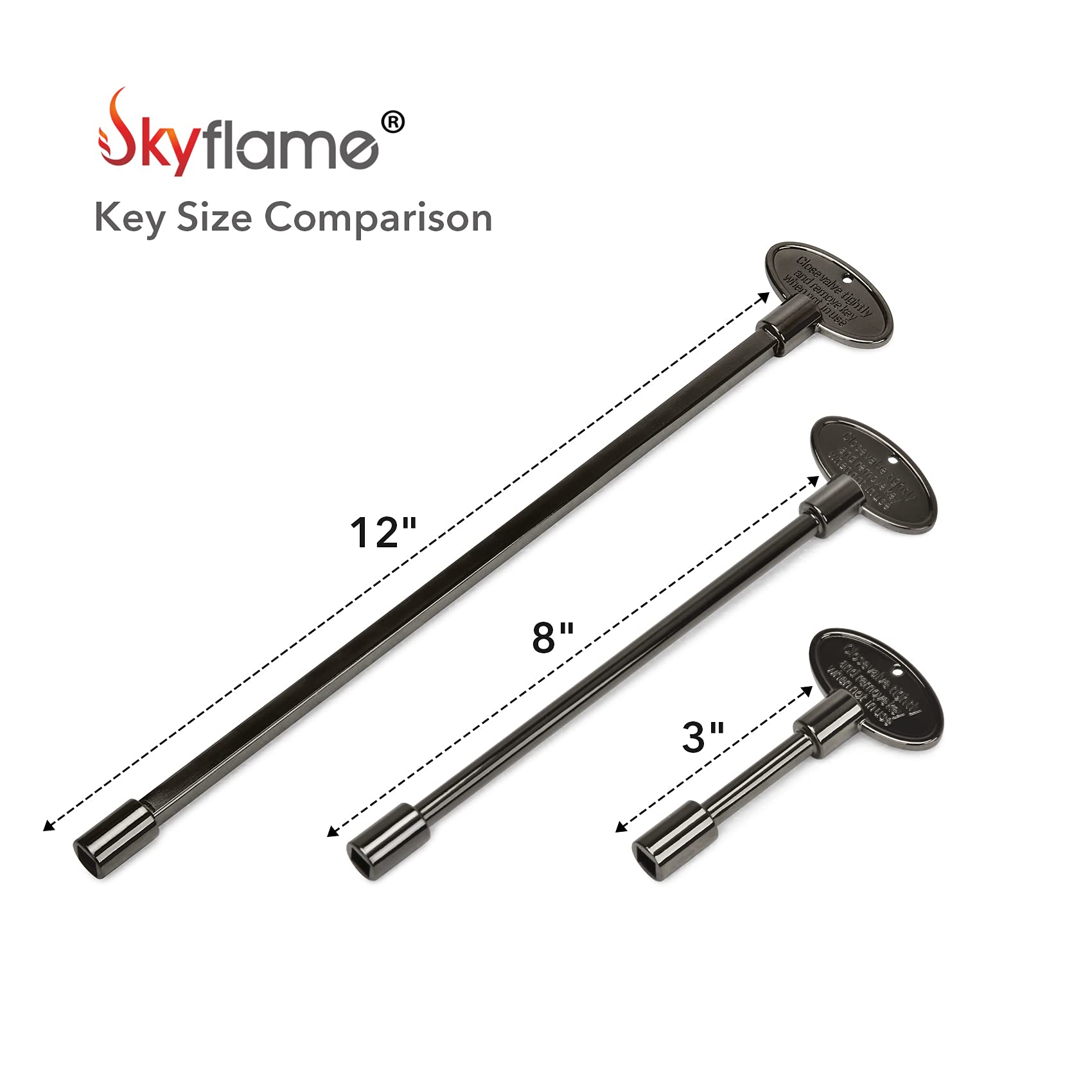 Skyflame gas valve key with 3-inch shaft for reach