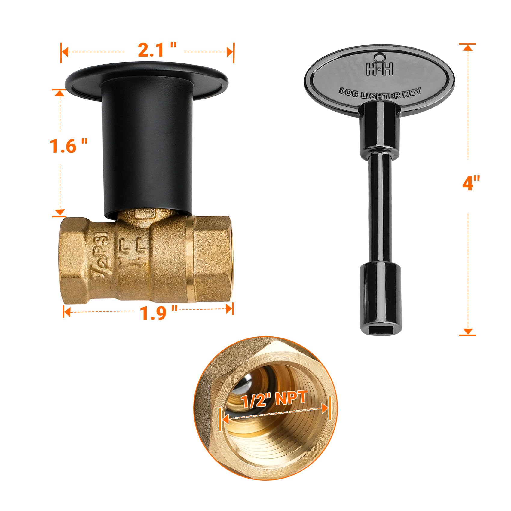 Skyflame half-inch straight gas key valve kit side panel shows sturdy construction