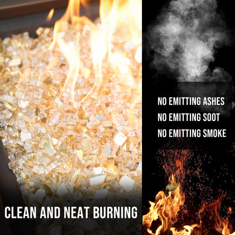 Skyflame high-luster 10-pound fire glass gold luster finish delivers long-lasting shine.