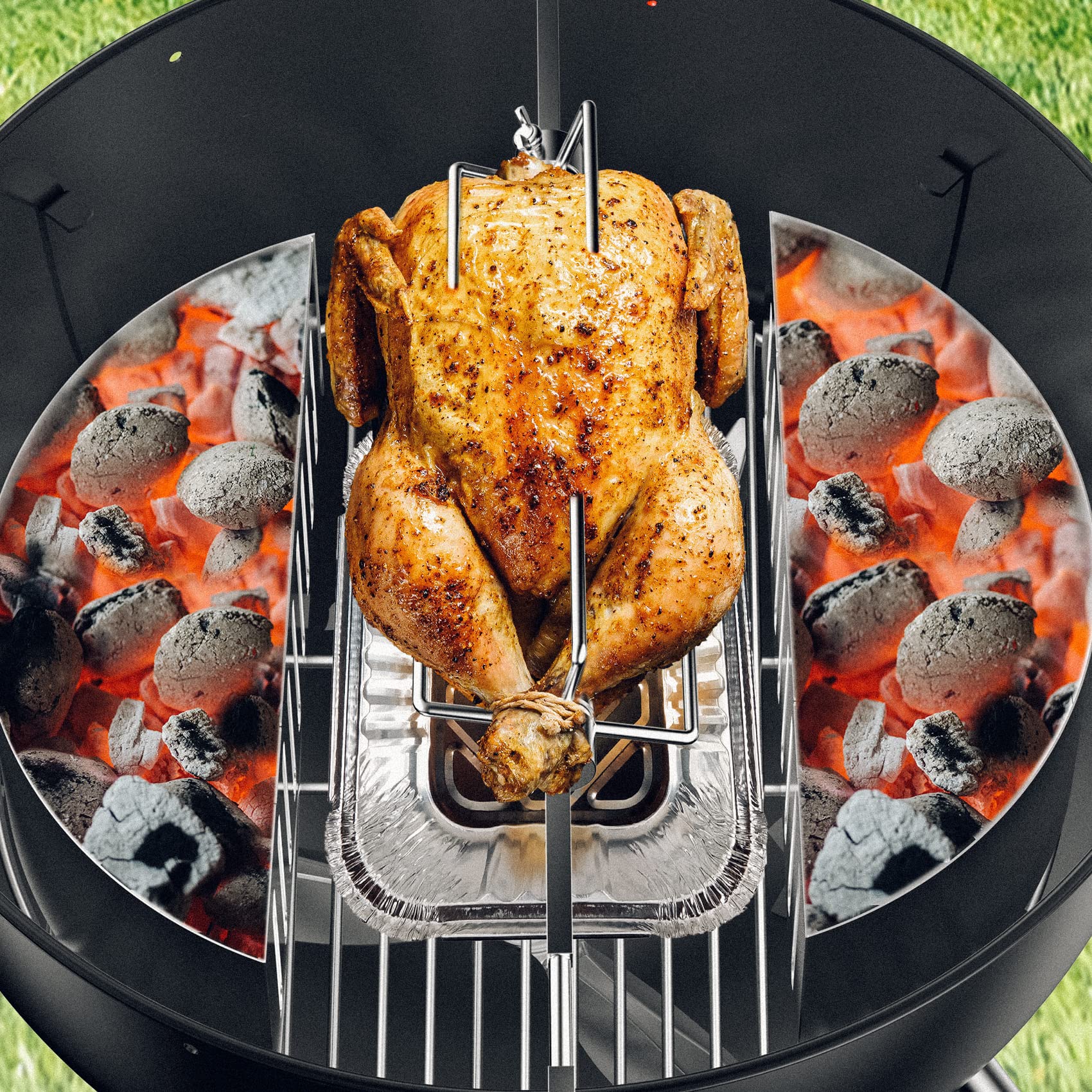 Skyflame large-capacity charcoal baskets hold more fuel for longer cooks.