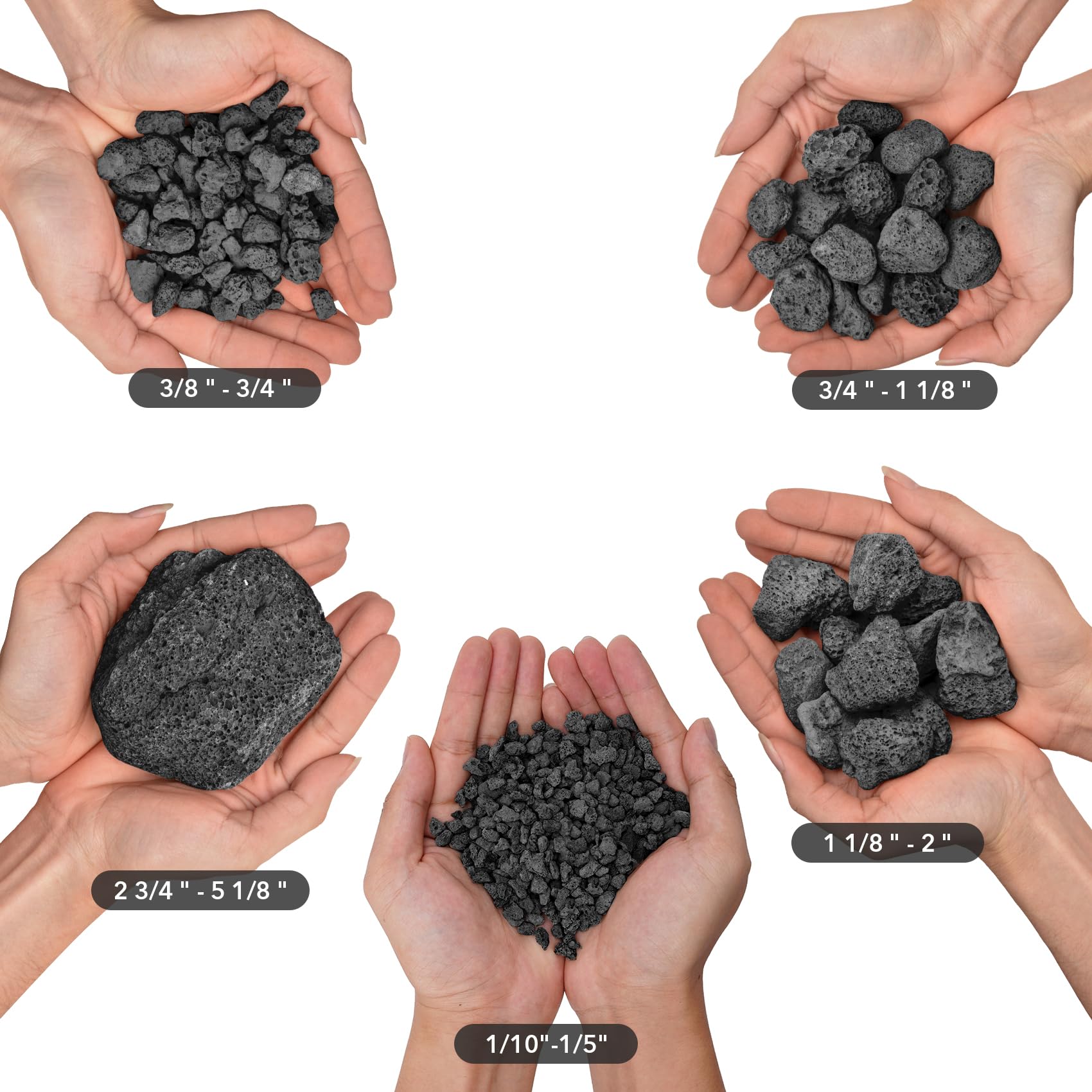Black porous lava rock provides durable high-heat surface for flames