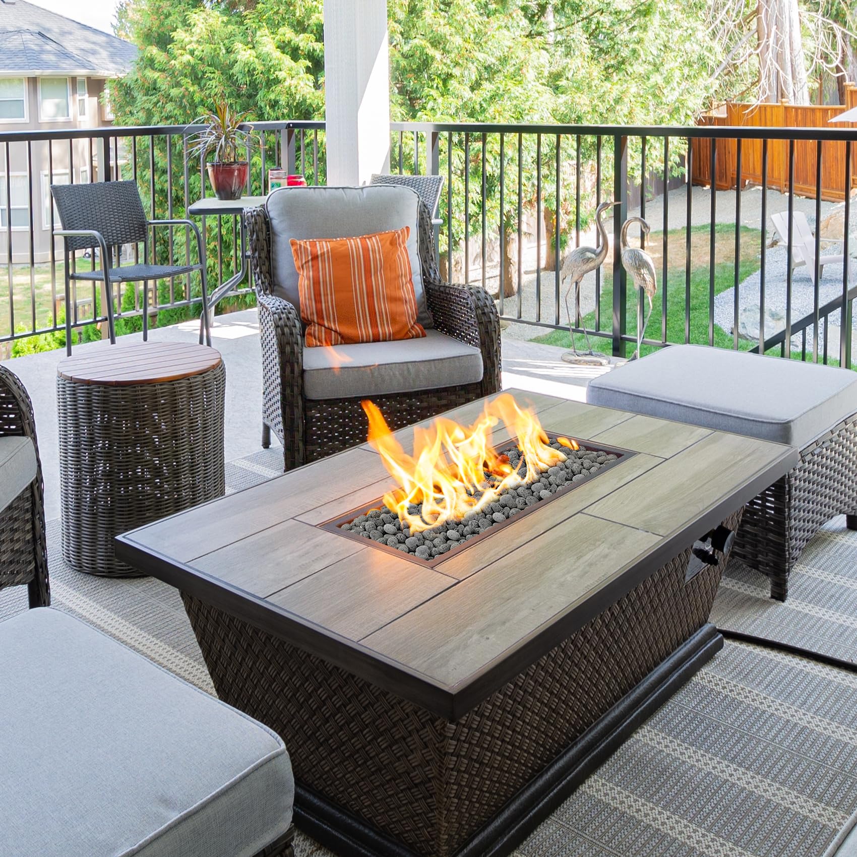 Skyflame lava rocks cover the floor of a fireplace to hide pipes