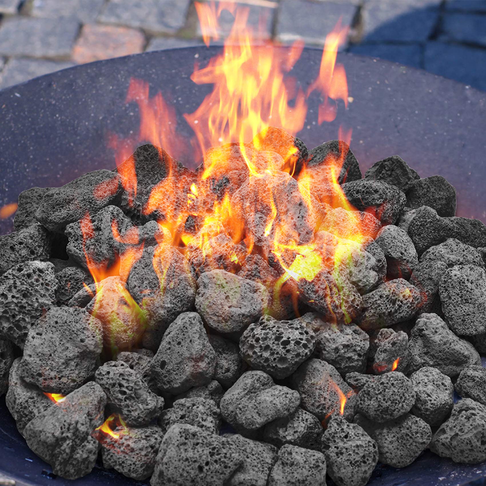 Skyflame lava rocks in fireplaces provide durable heat retention and surface protection.