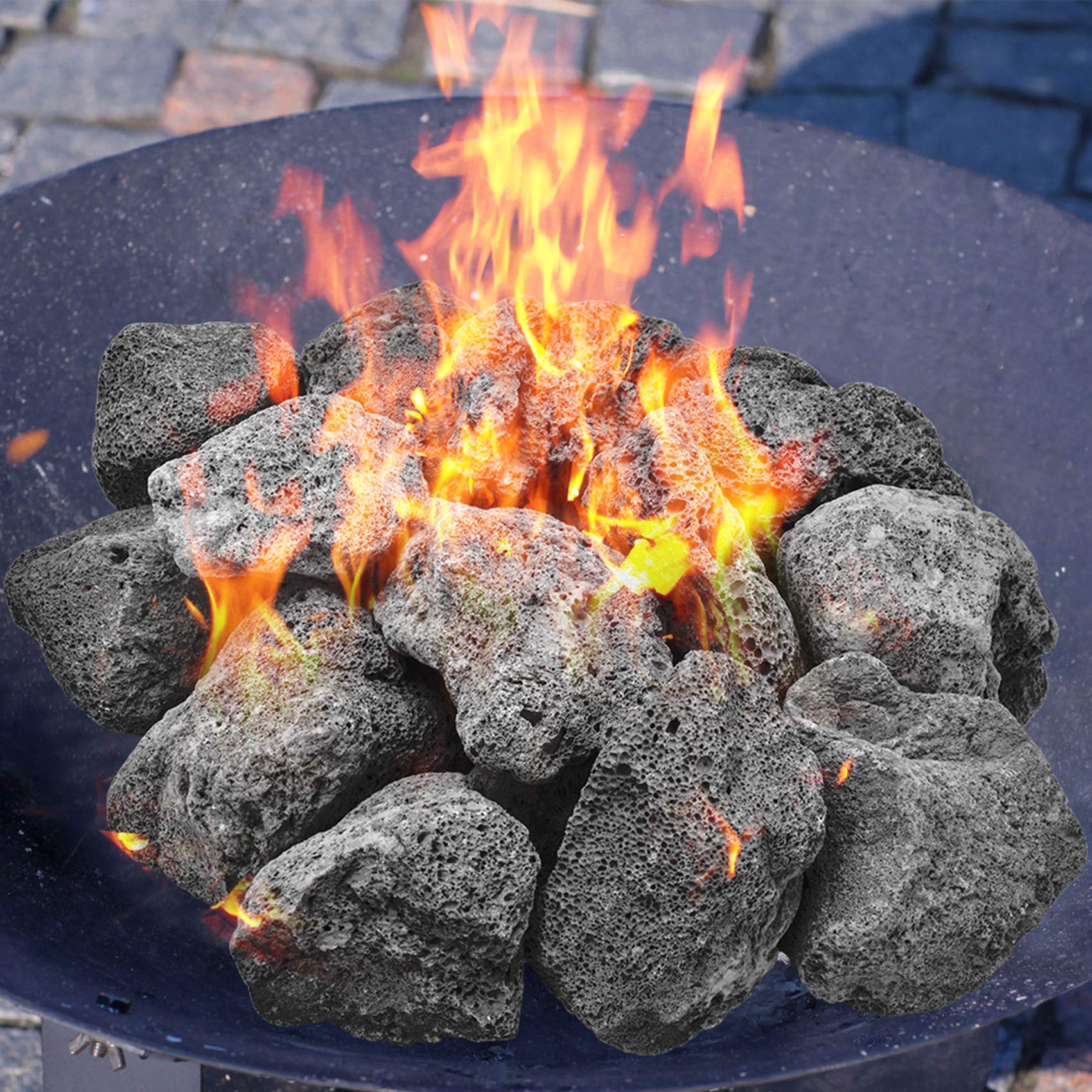 Skyflame lava rocks offer high heat resistance for enduring flame setups.