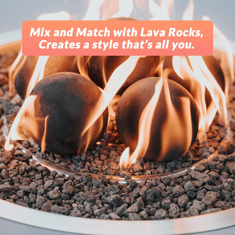 Skyflame outdoor fire pit spheres withstand high temperatures up to 1000°C.