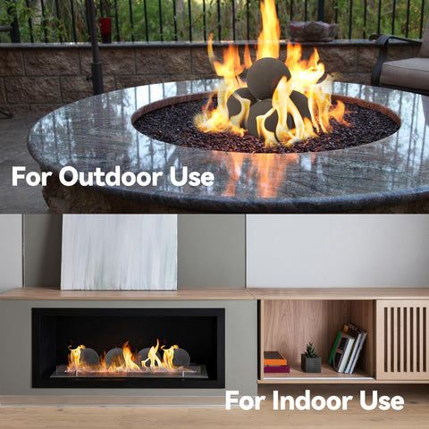 Skyflame outdoor and indoor use with gas fireplaces compatibility.