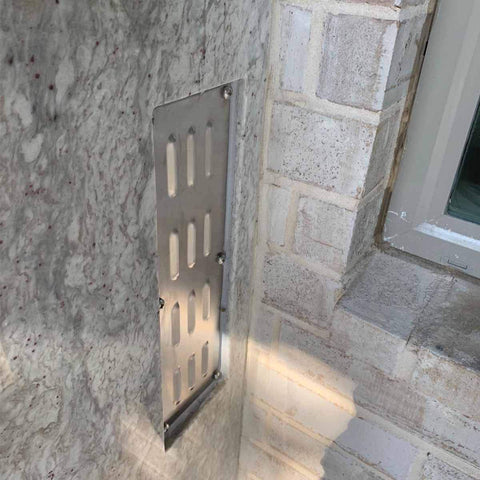 Skyflame venting panel showing pre-drilled holes and multiple fastening options.