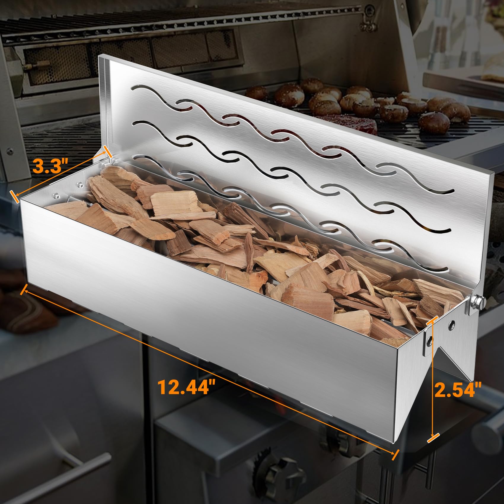 Close-up of Skyflame stainless steel construction for high-heat grilling.