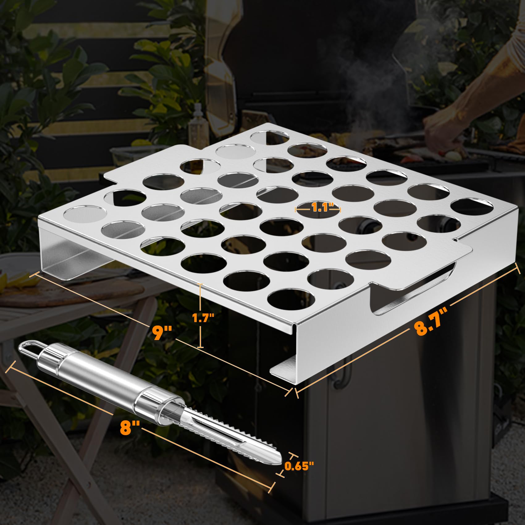 Skyflame stainless steel construction resists warping and cleans easily.