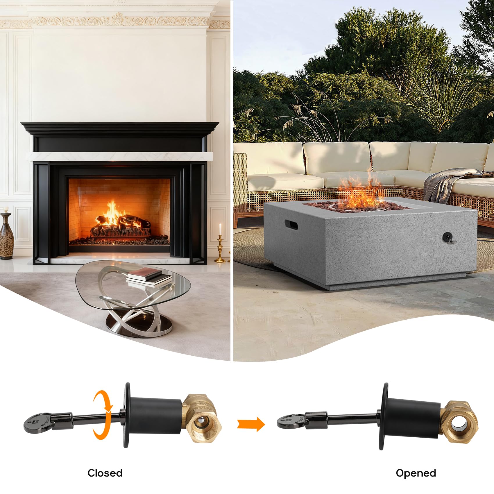 Skyflame three-inch key in use enables quick flame adjustments