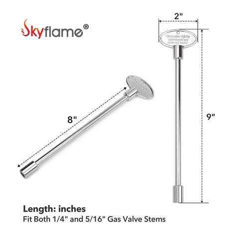 Skyflame gas valve key with oval end for precise access.