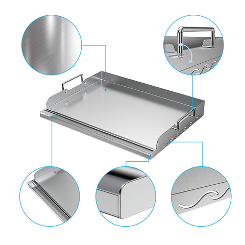 Skyflame griddle with grease-well helps manage drippings and flare-ups