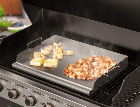 Skyflame griddle plate side-handles enable easy outdoor transfer