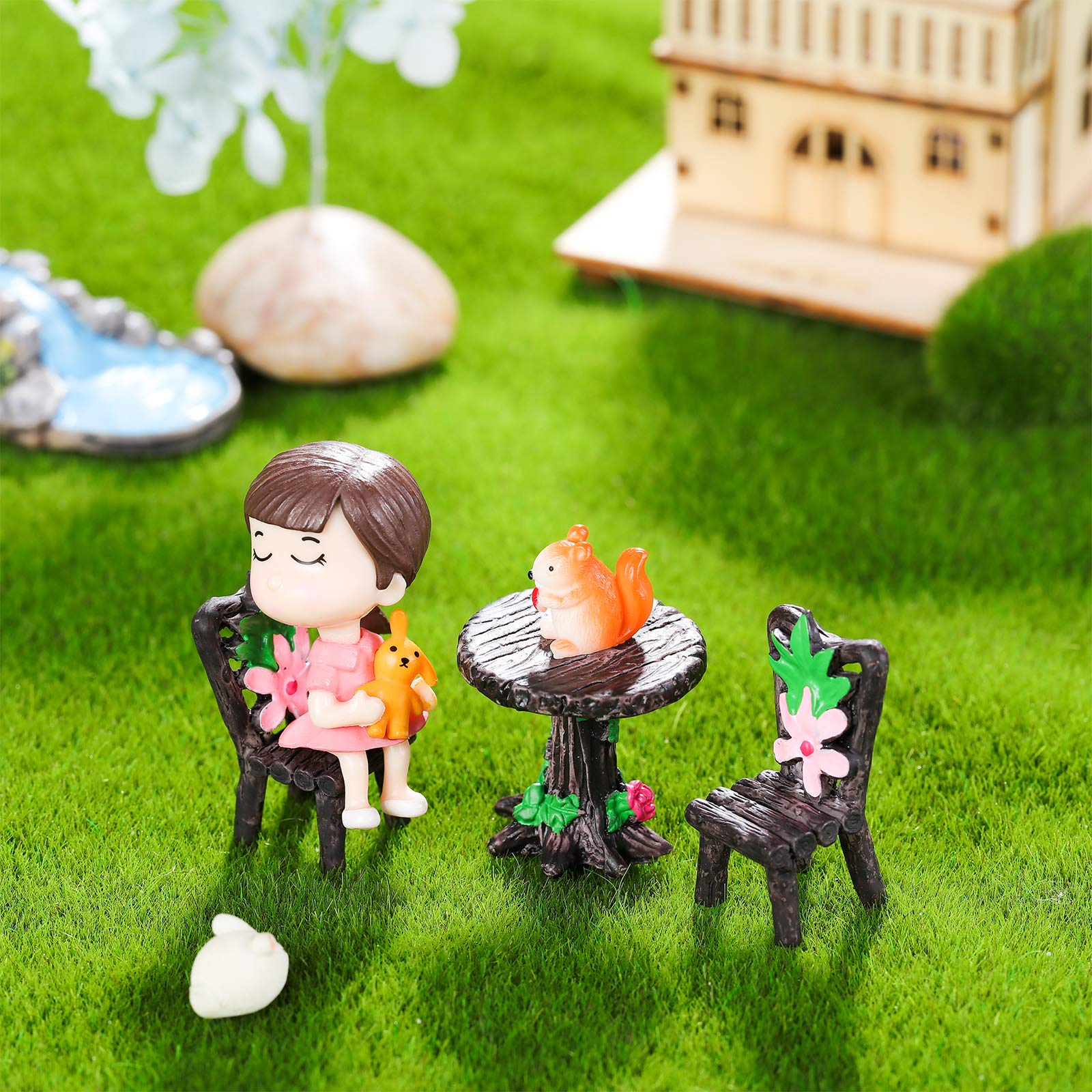 Skylety miniature garden bench creates cozy micro landscape seating