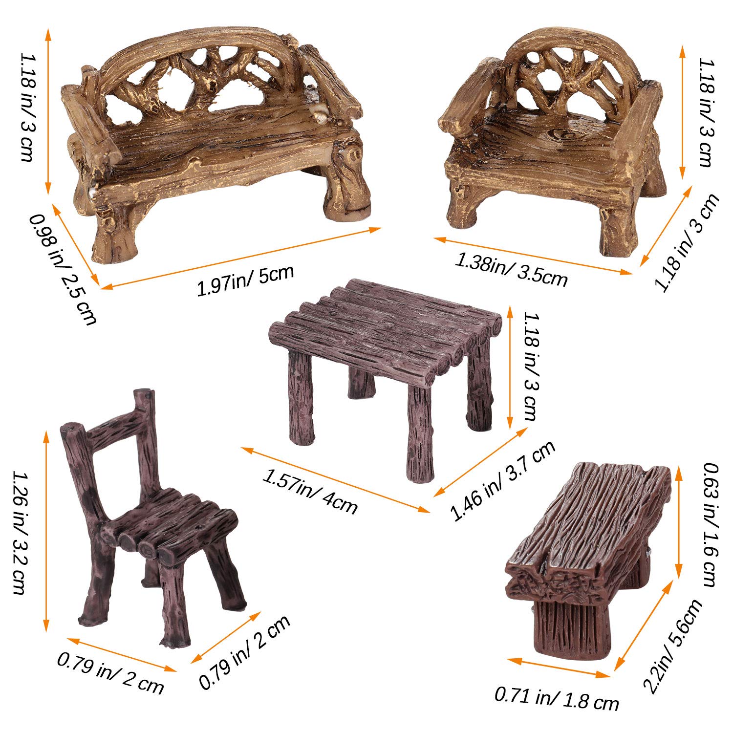 Skylety wooden miniature garden chairs (four pieces) for tiny landscape seating