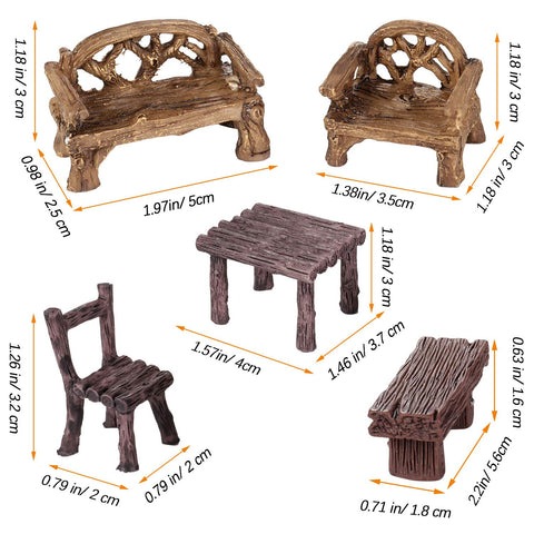 Skylety wooden miniature garden chairs (four pieces) for tiny landscape seating