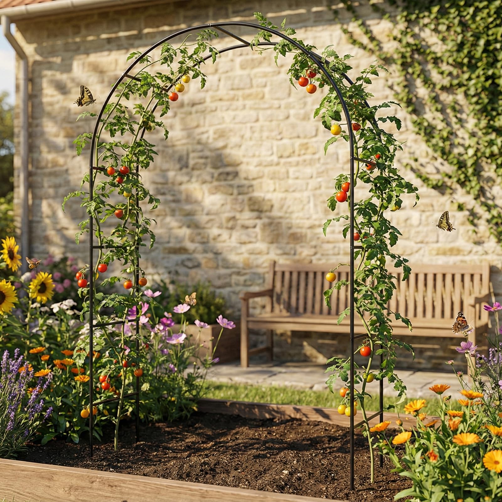 Skypatio climbing-plants support keeps vines organized and evenly growing along the arch