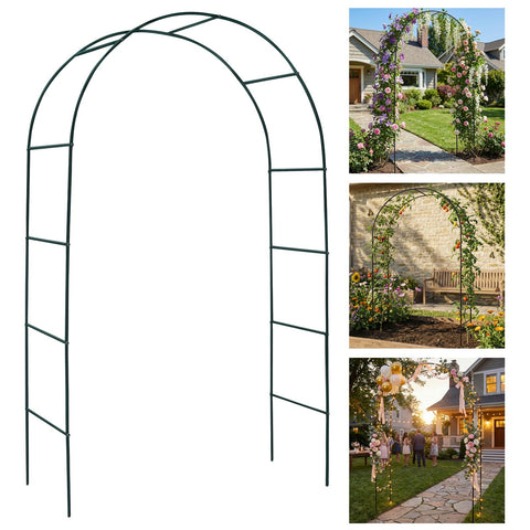 Skypatio metal pergola arbor front view showcases sturdy steel framework for lasting outdoor elegance