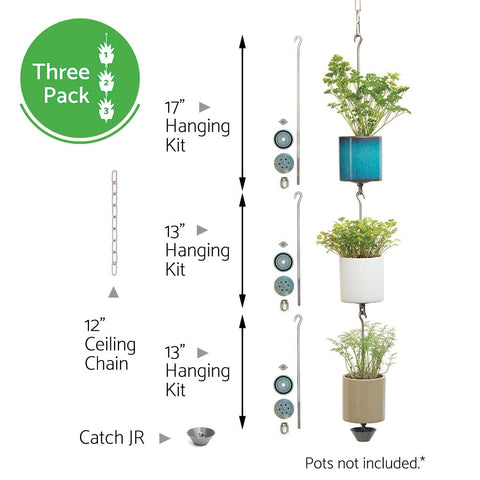 SkyPots 13-inch hanging kit mounted to a mid-size pot