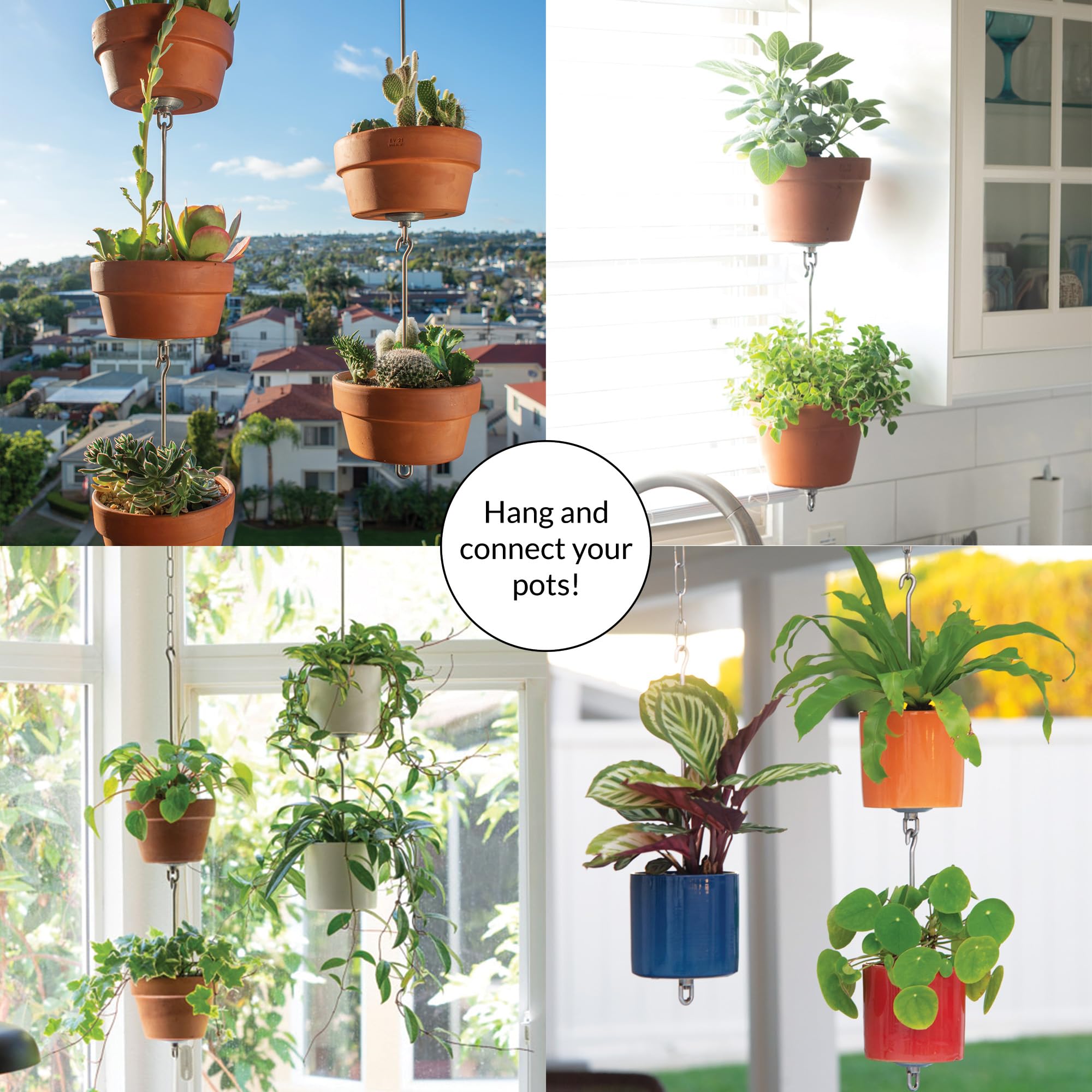 SkyPots 17-inch hanging kit in use with a large pot
