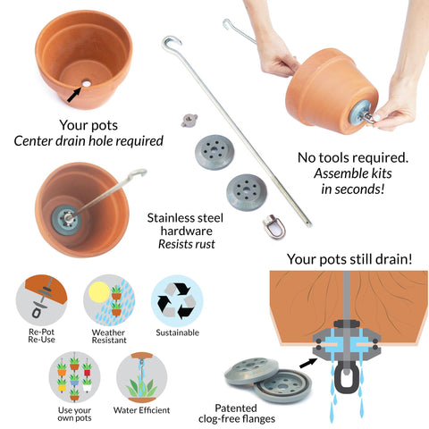 SkyPots drainage flanges crafted from recycled plastic