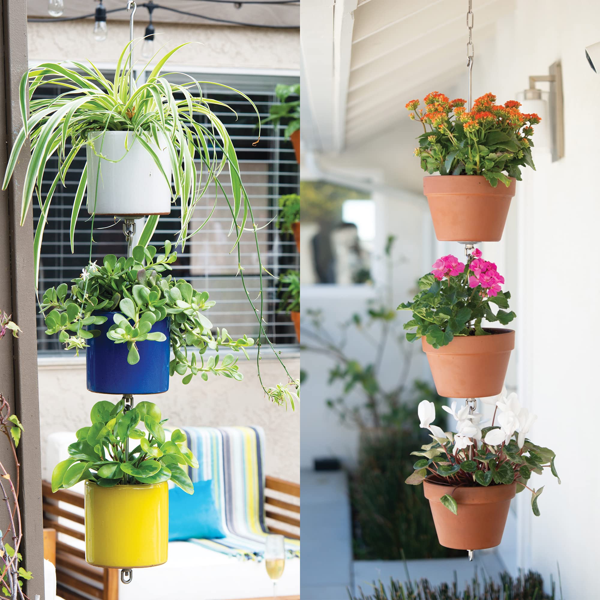 SkyPots vertical garden setup showing connected pots