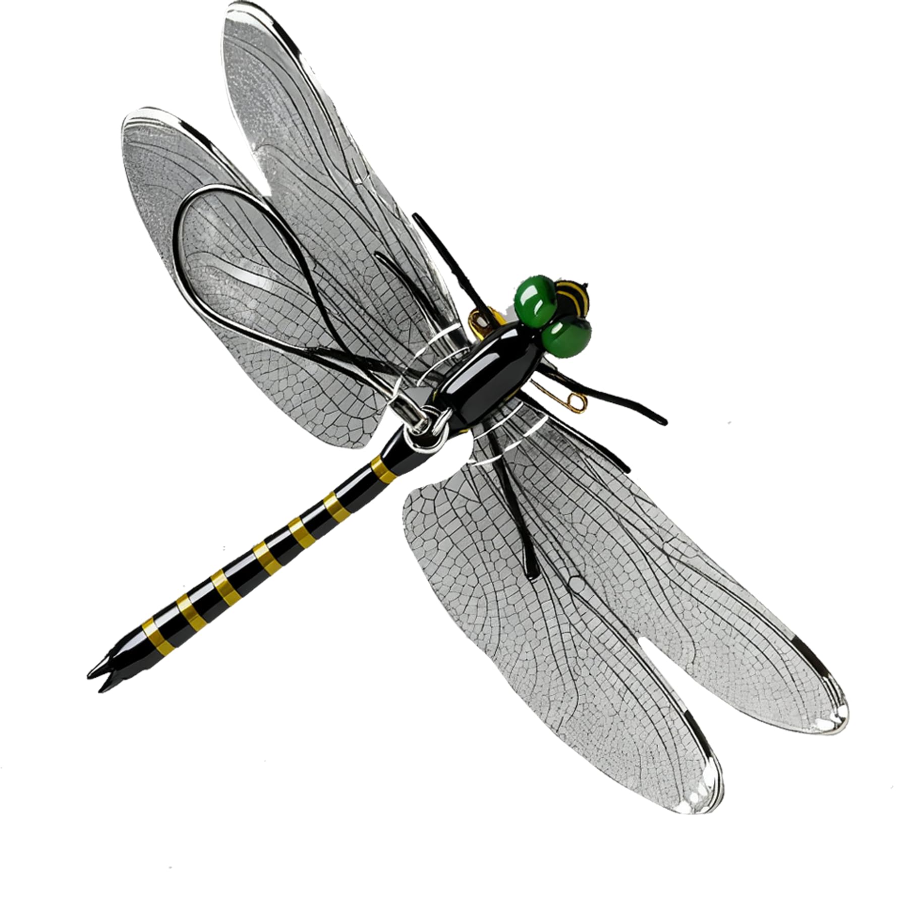 SKYPURE dragonfly hanging on a branch demonstrates easy installation for outdoor spaces.