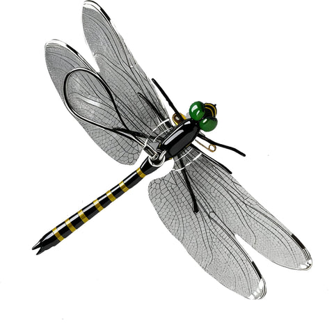 SKYPURE dragonfly hanging on a branch demonstrates easy installation for outdoor spaces.