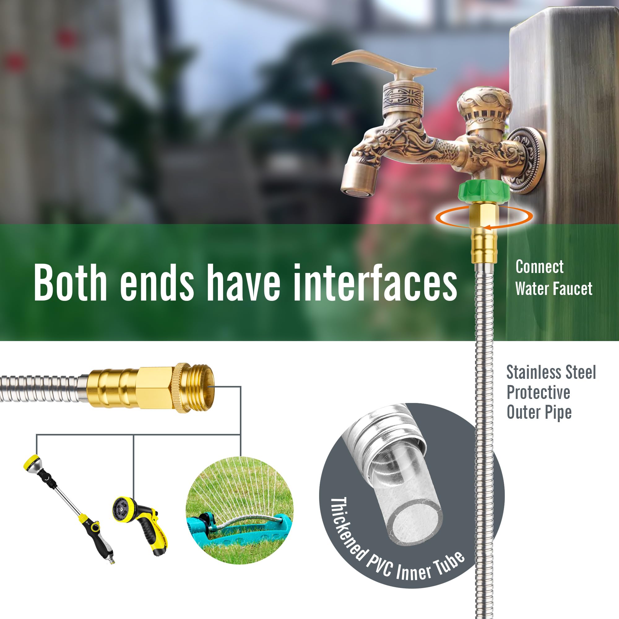 Skyward UV-resistant hose for outdoor use withstands sun exposure.