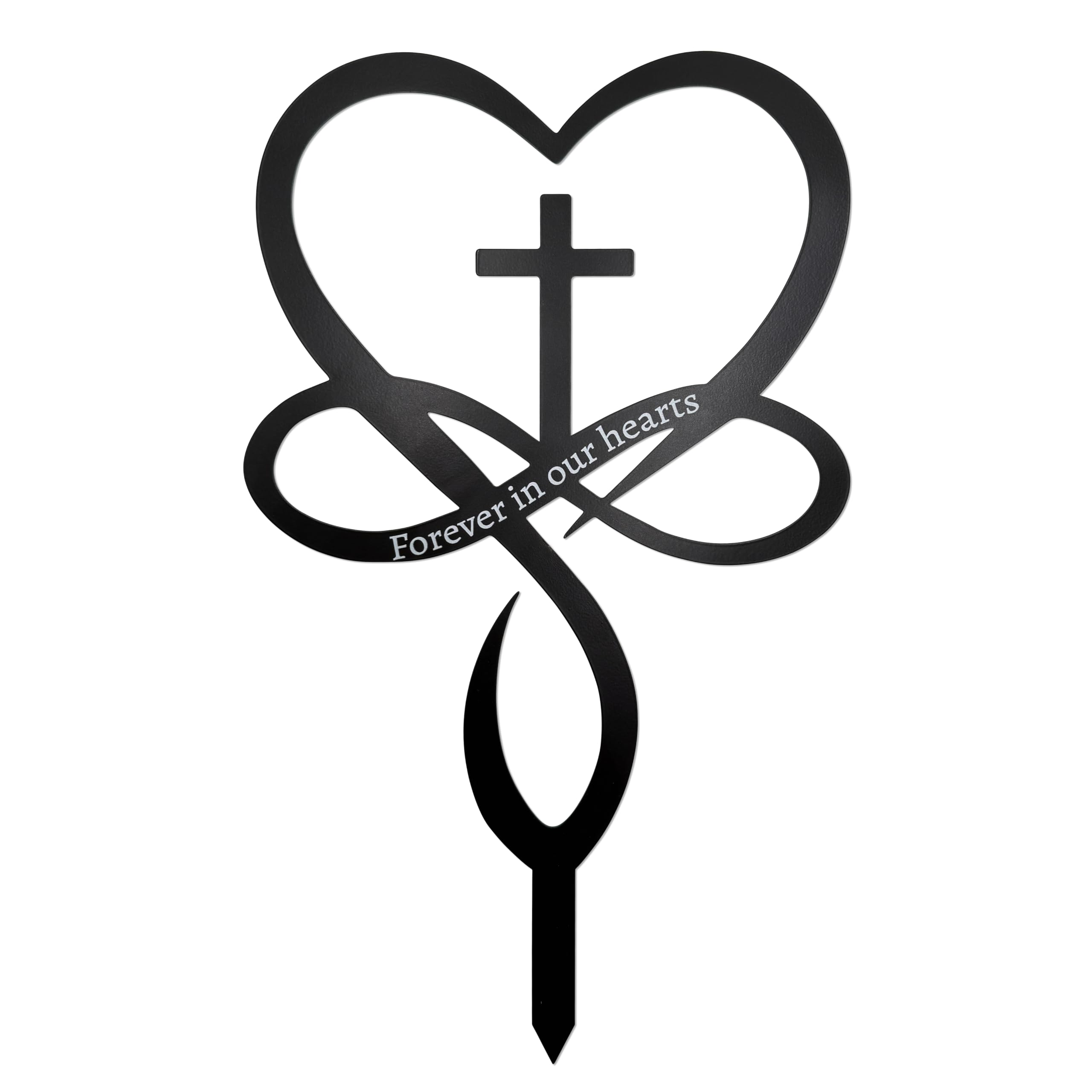 Slagindeco Infinity Heart Cross yard stake in black for outdoor memorial display.