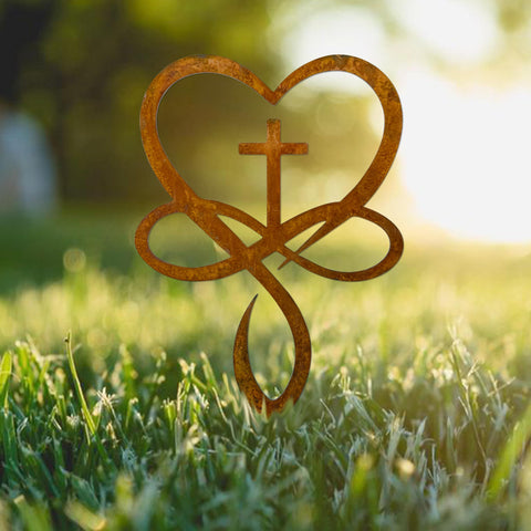 Slagindeco metal infinity heart cross yard stake in Rusty finish for graveside tribute