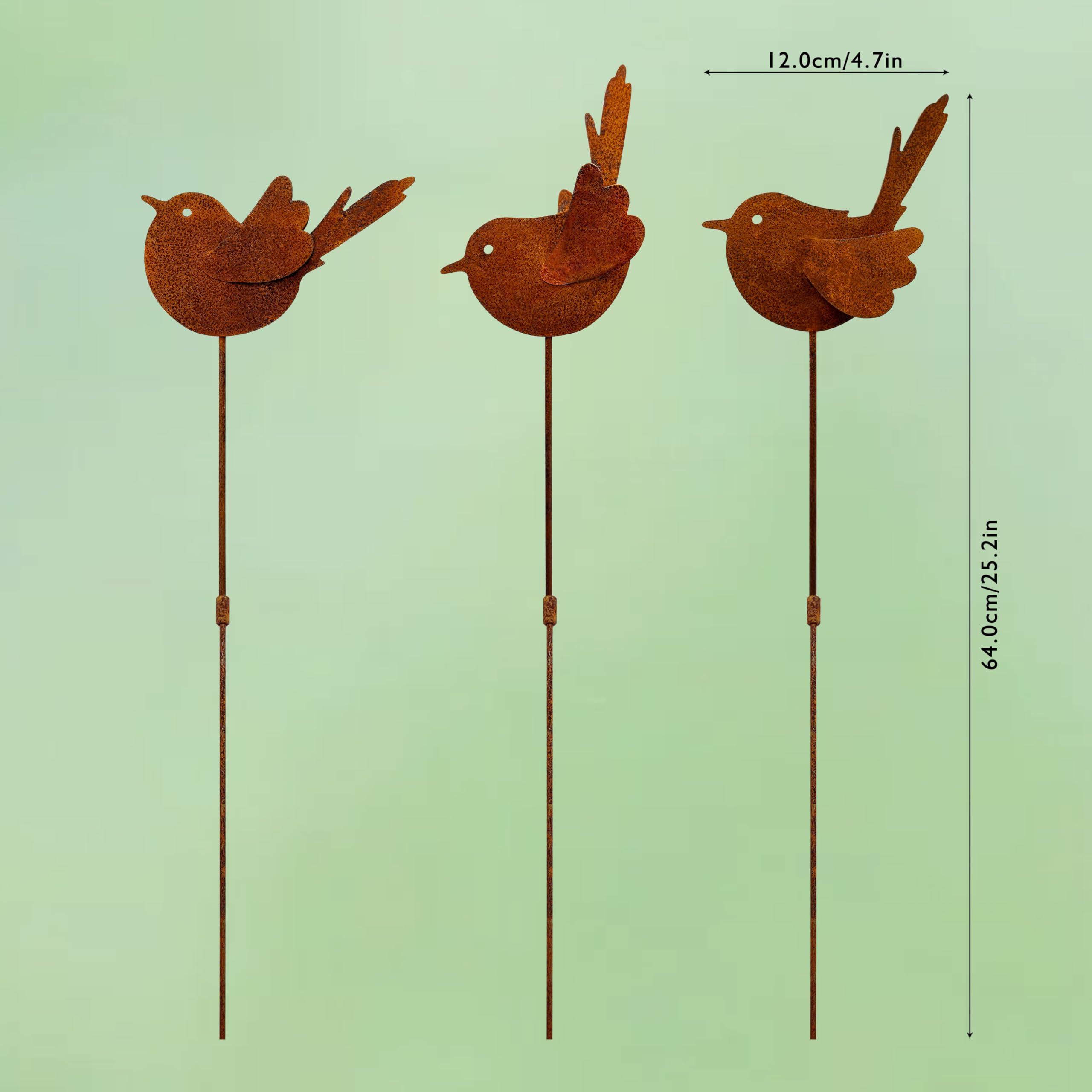 Slagindeco rusty bird stake with adjustable wings for dynamic outdoor display.