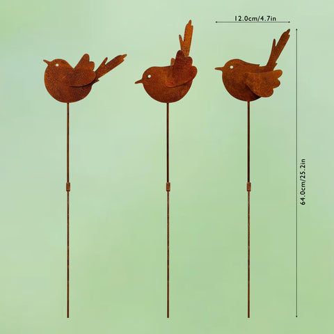 Slagindeco rusty bird stake with adjustable wings for dynamic outdoor display.