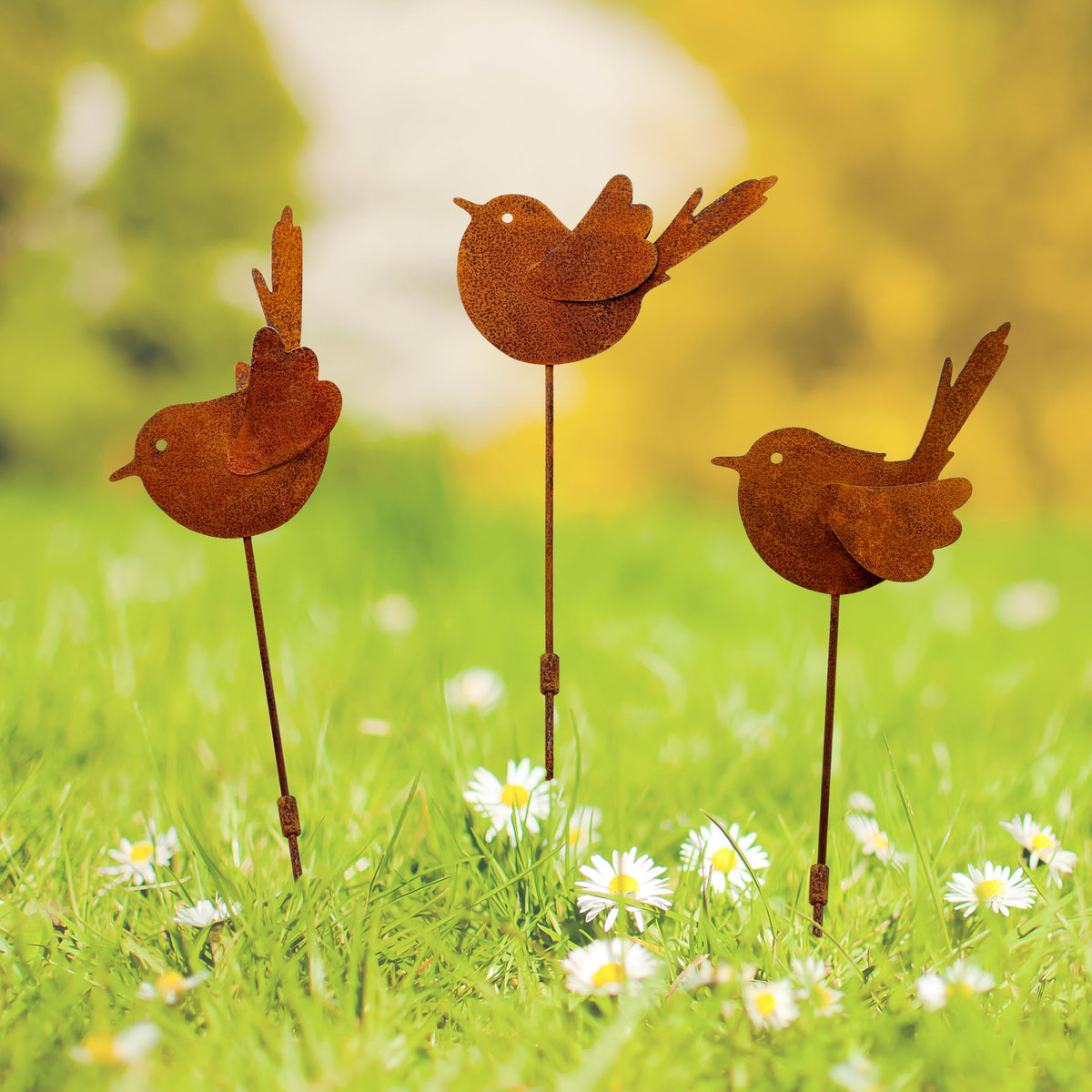 Slagindeco rusty metal bird stake set adds garden charm with three lifelike birds.