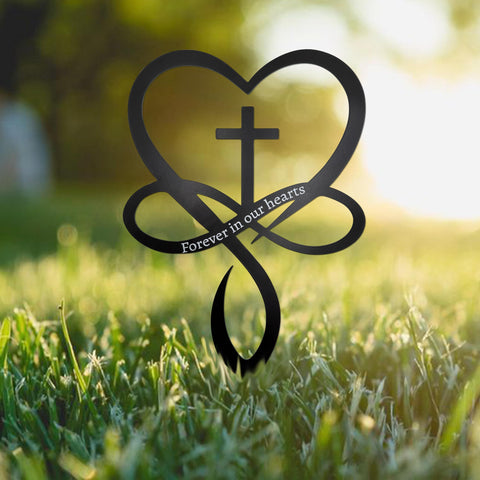 Slagindeco Infinity Heart Cross decor suitable for gardens, lawns, and gravesides.