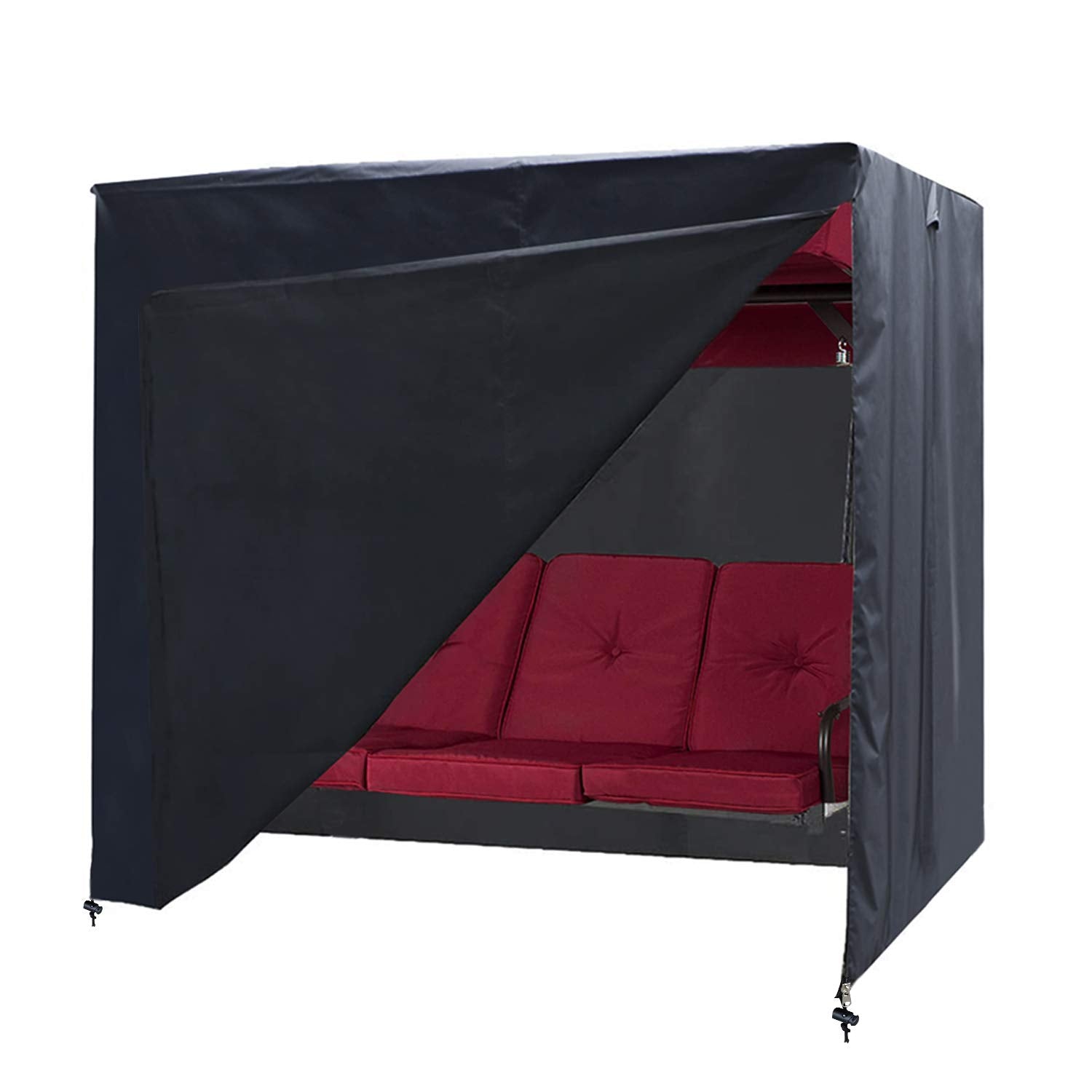Slan Arrow outdoor swing cover 3-seat protects from sun and rain on patios.