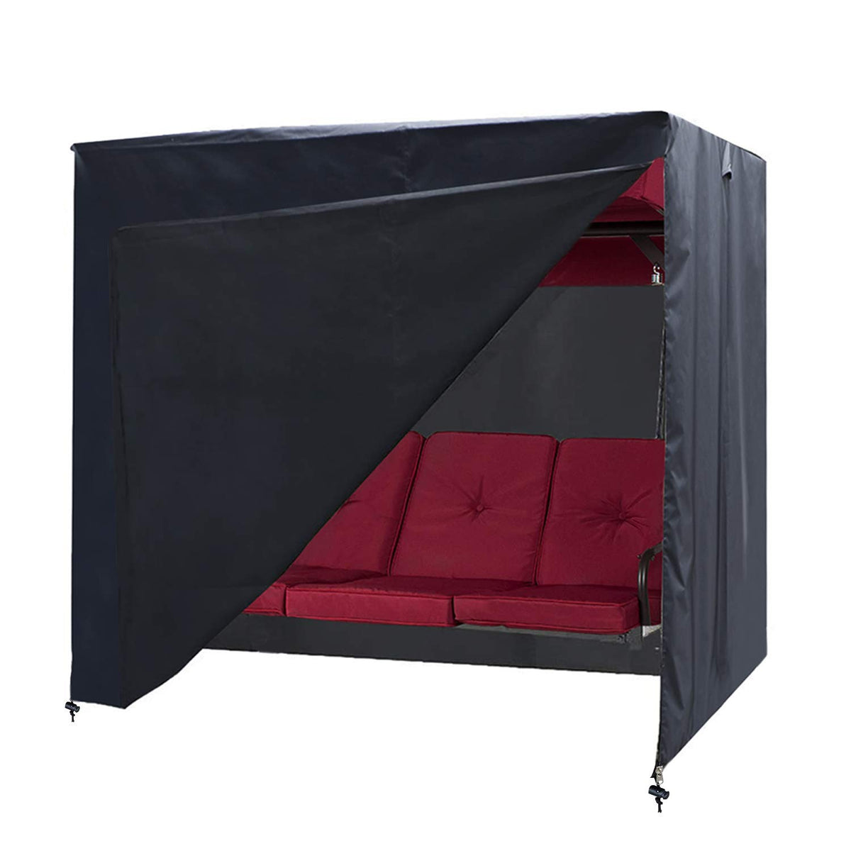 Slan Arrow outdoor swing cover 3-seat protects from sun and rain on patios.