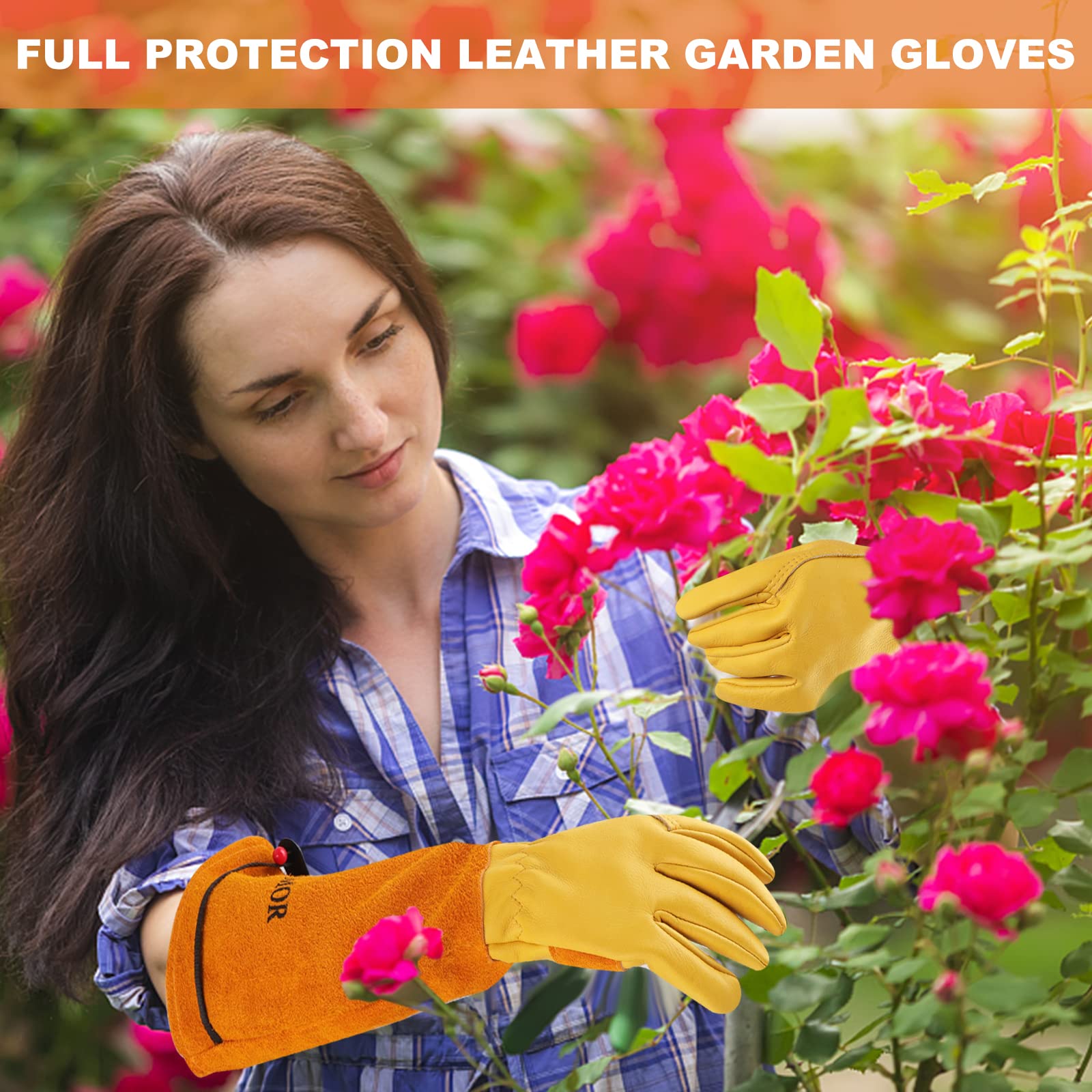 Elbow-friendly gauntlet protects forearms during pruning and weed removal